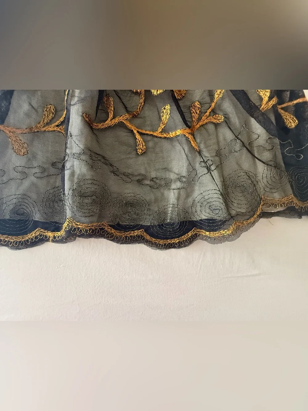 Free People Gold Floral Layered Embroidered Mesh Skirt Boho Whimsigoth Fairycore